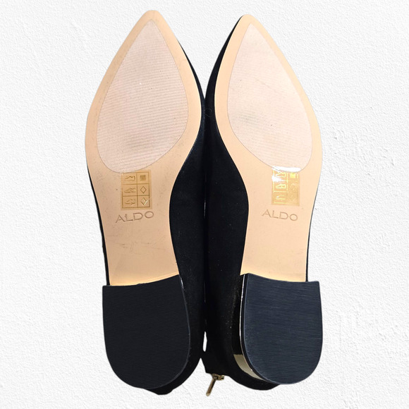 Aldo Black Suede Marieta Lace-Up Flats Gold Heel Zip Ballet Shoes Size 6.5 NWT - Picture 13 of 13